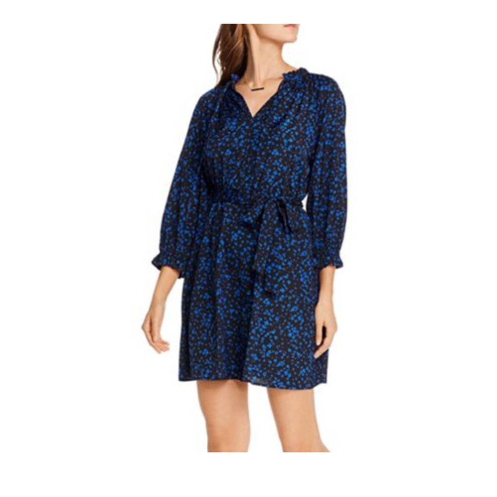 New $88 AQUA Dress Ditsy Floral Tie Waist SMALL Blue